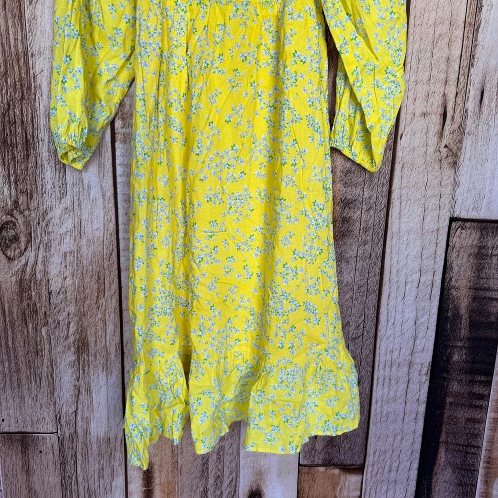 Draper James Smocked Floral Midi Dress Cottagecore Prairie Spring‎ Yellow XL NWT